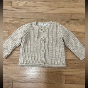 Zara Beige Knit Button-Up Cardigan